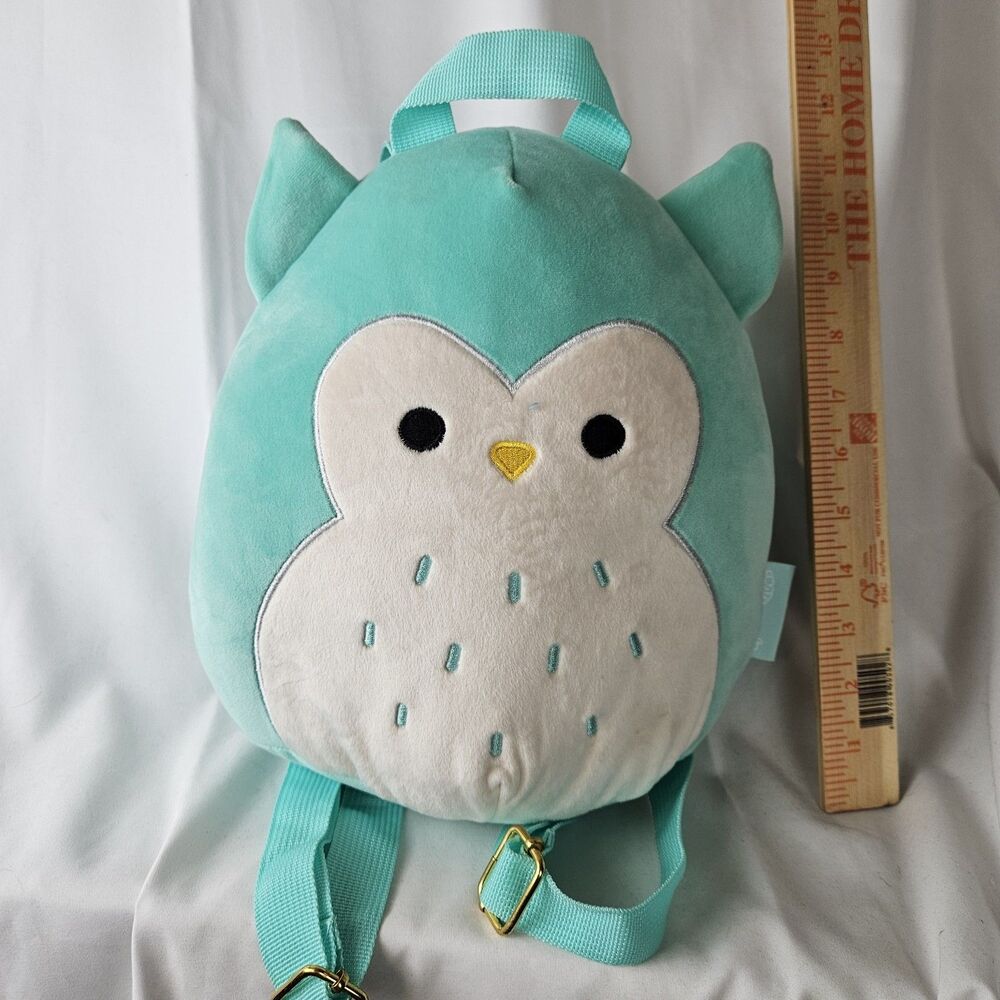 Squishmallow Winston The Owl Plush Backpack Teal Purse - Zipper